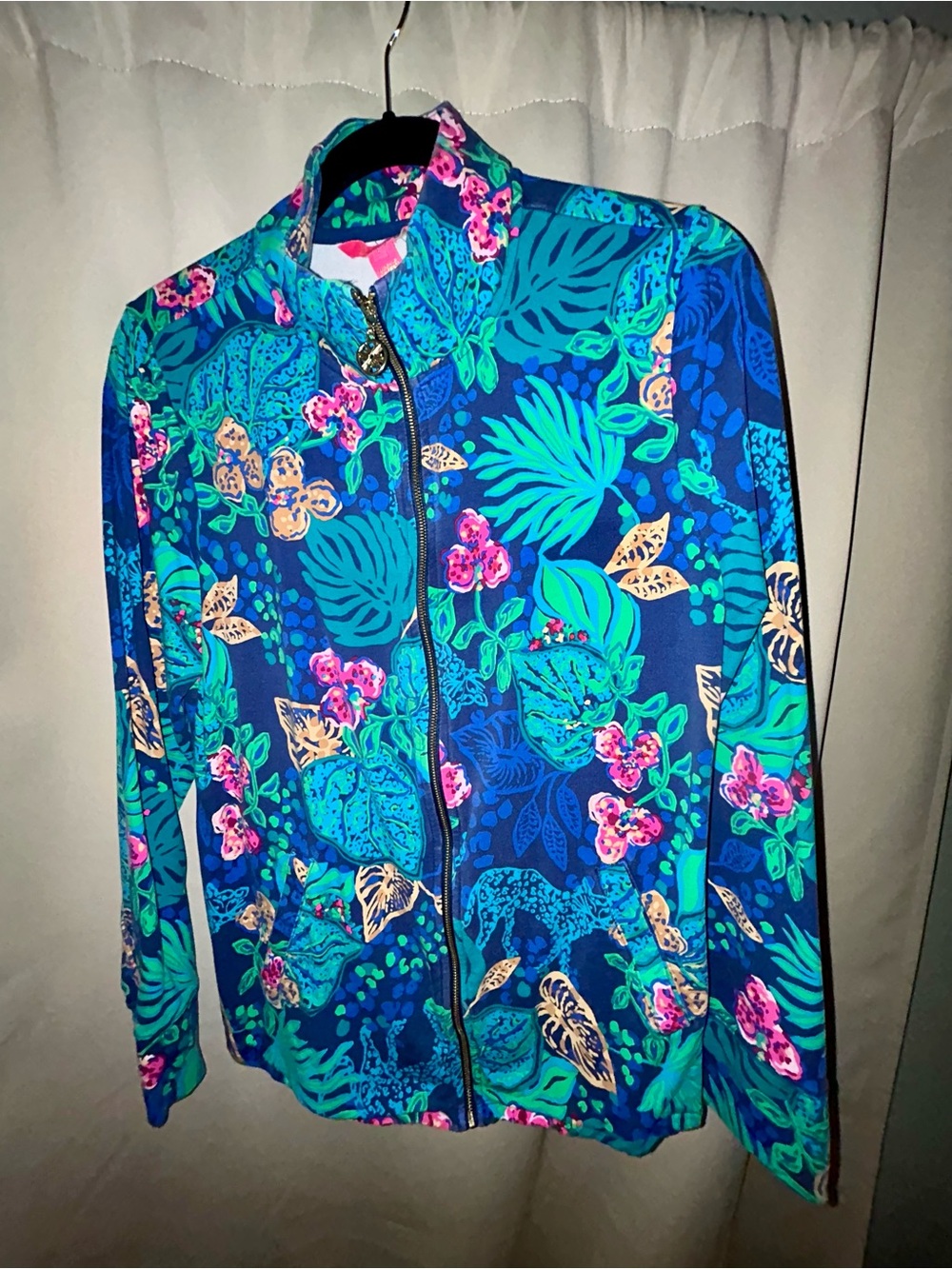 Lilly Pulitzer Tropical Floral Zip Bomber - Blue, Teal, Pink